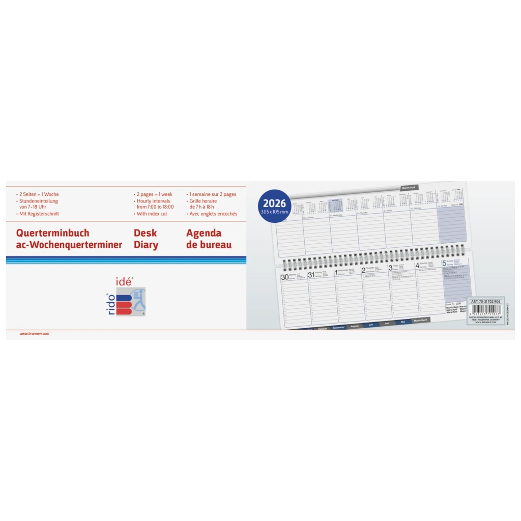 Querterminbuch Mod. ac-Wochenquerterminer 2026 | 307×105 mm, Kunstleder, schwarz