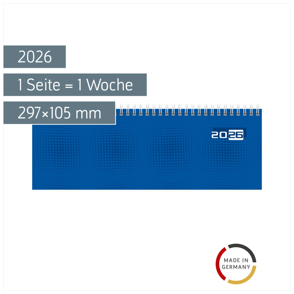 Querterminbuch Mod. semana 2026 | 297×105 mm, Karton, blau