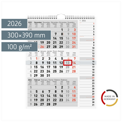 3-Monatskalender 2026 | grau, 300×390 mm
