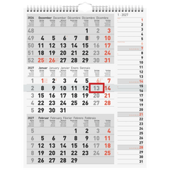 3-Monatskalender 2027 | grau, 300×390 mm