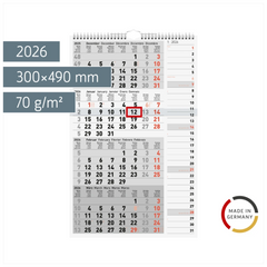 4-Monatskalender 2026 | grau, 300×490 mm