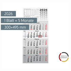 5-Monatskalender 2026 | grau, 300×630 mm