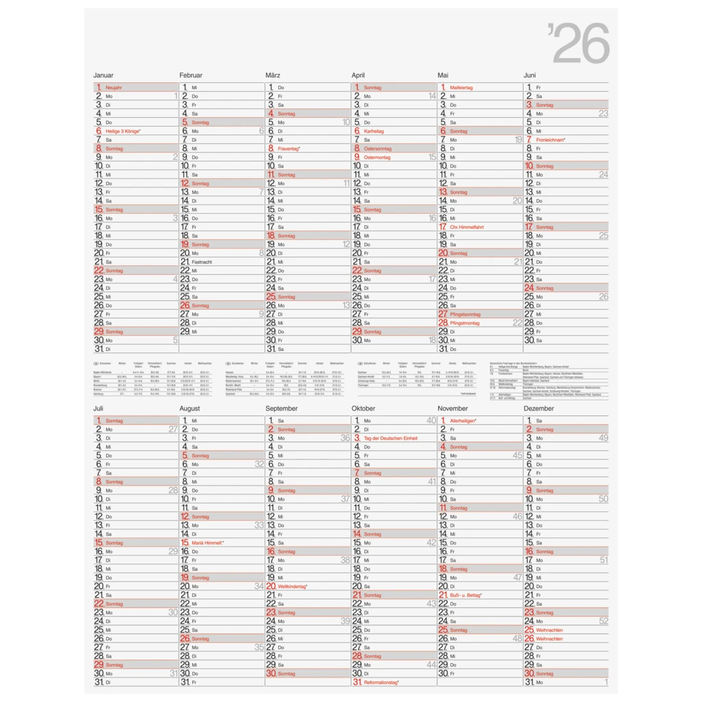 Plakatkalender Mod. Vertikal 2026 | 700×900 mm