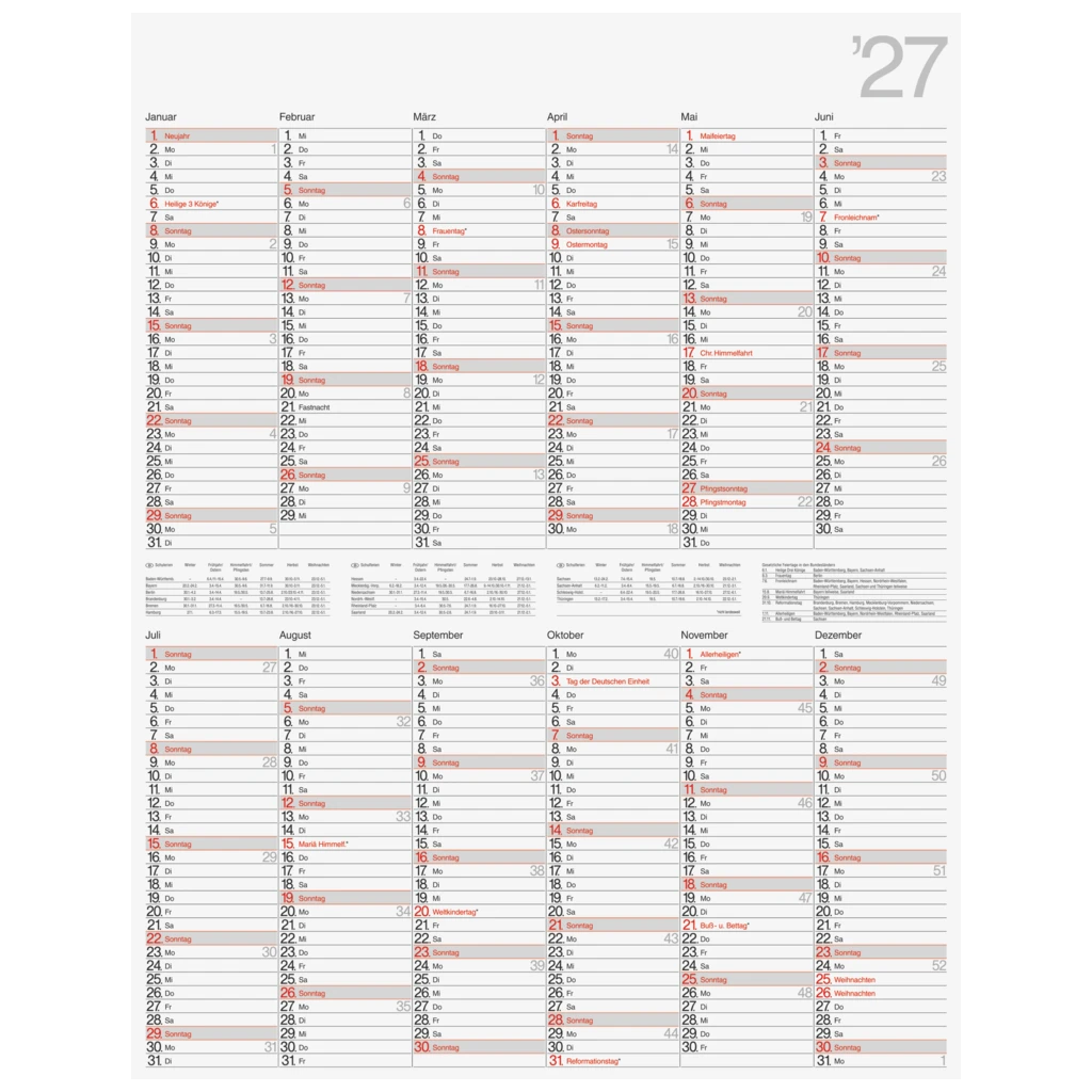 Plakatkalender Mod. Vertikal 2027 | 700×900 mm