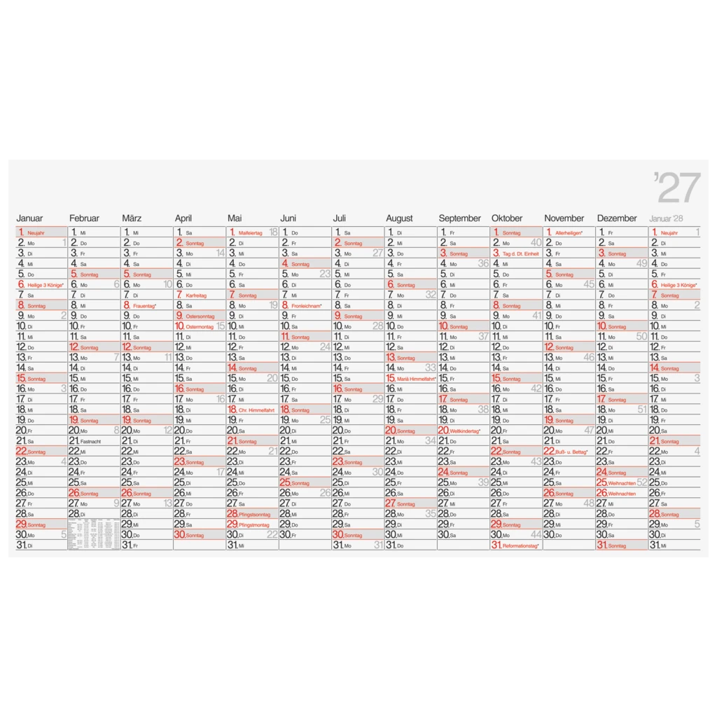 Plakatkalender Mod. young design XL 2027 | 1390×790 mm