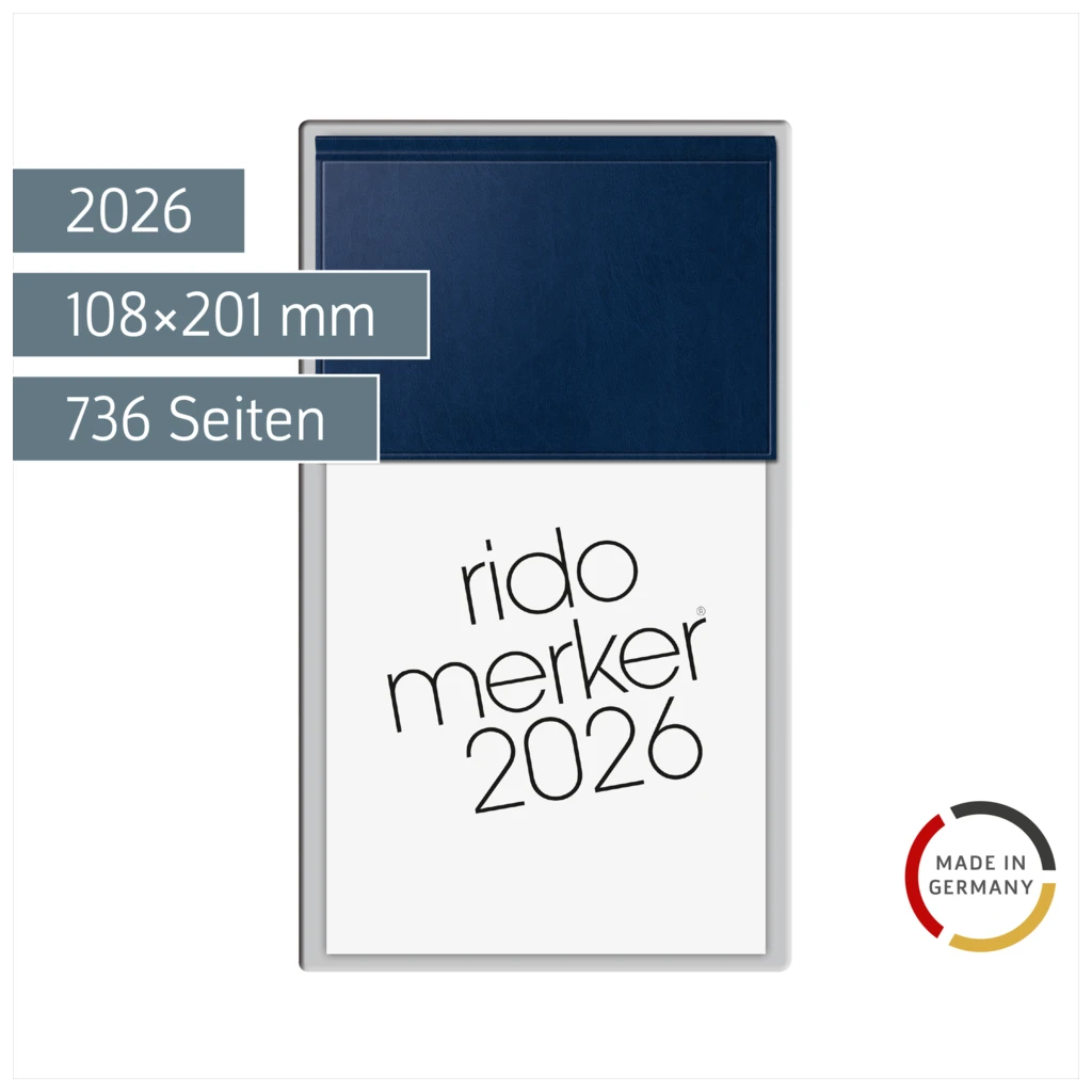 Vormerkbuch Mod. Merker 2026 | 108×201 mm, Kunststoff, dunkelblau