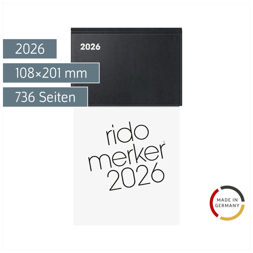 Vormerkbuch Mod. Merker 2026 | 108×201 mm, Kunststoff, schwarz