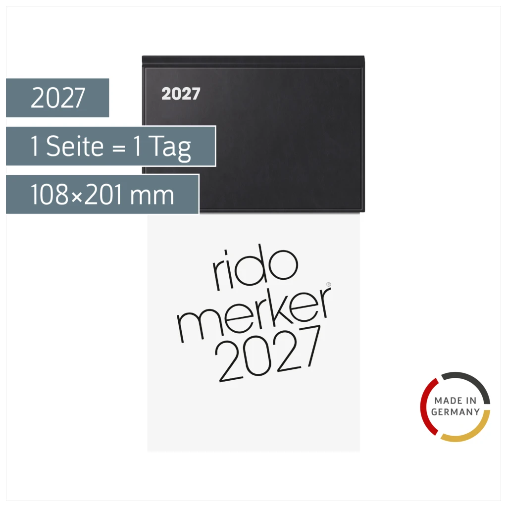 Vormerkbuch Mod. Merker 2027 | 108×201 mm, Kunststoff, schwarz