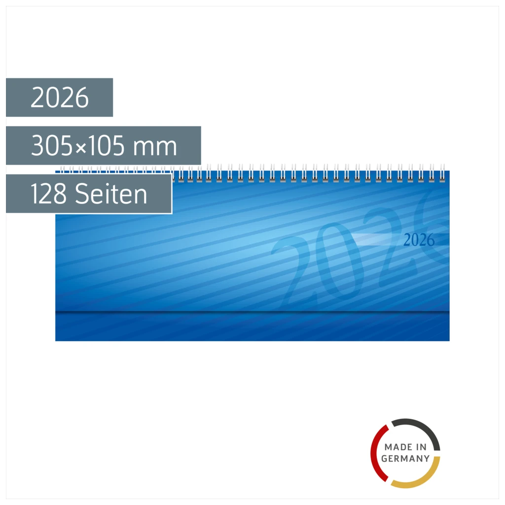 Querterminbuch Mod. septant 2026 | 305×105 mm, Kunststoff, blau