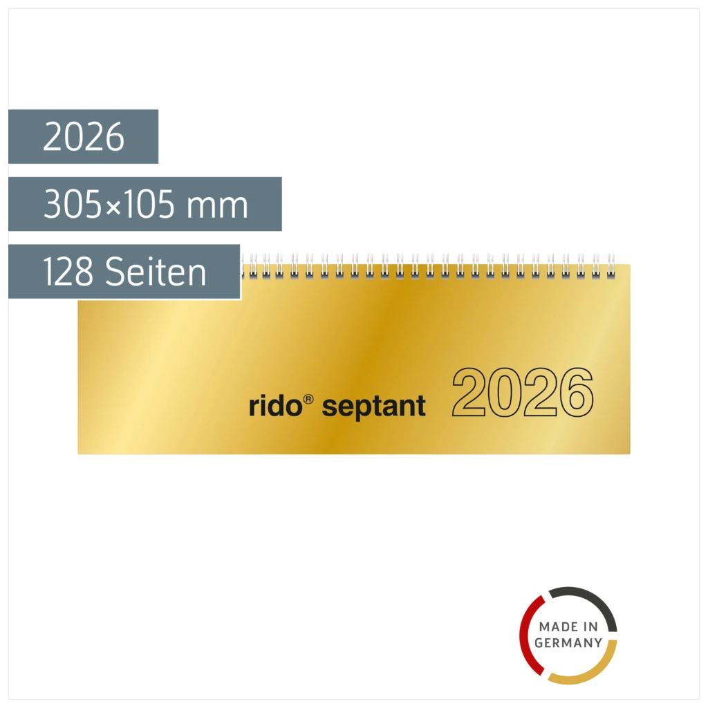Querterminbuch Mod. septant 2026 | 305×105 mm, Karton, gold