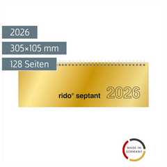 Querterminbuch Mod. septant 2026 | 305×105 mm, Karton, gold