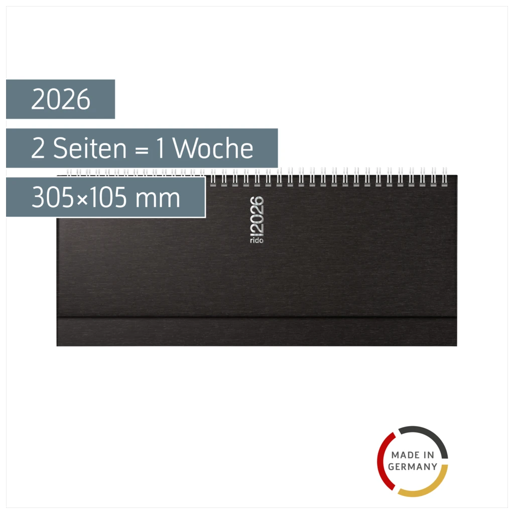 Querterminbuch Mod. septant 2026 | 305×105 mm, Kunststoff, schwarz