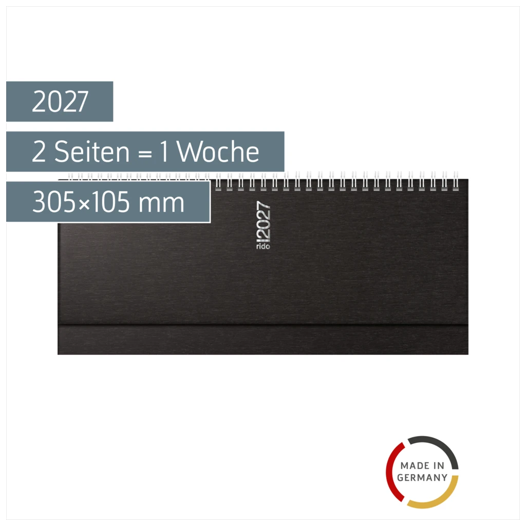 Querterminbuch Mod. septant 2027 | 305×105 mm, Kunststoff, schwarz