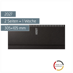 Querterminbuch Mod. septant 2027 | 305×105 mm, Kunststoff, schwarz