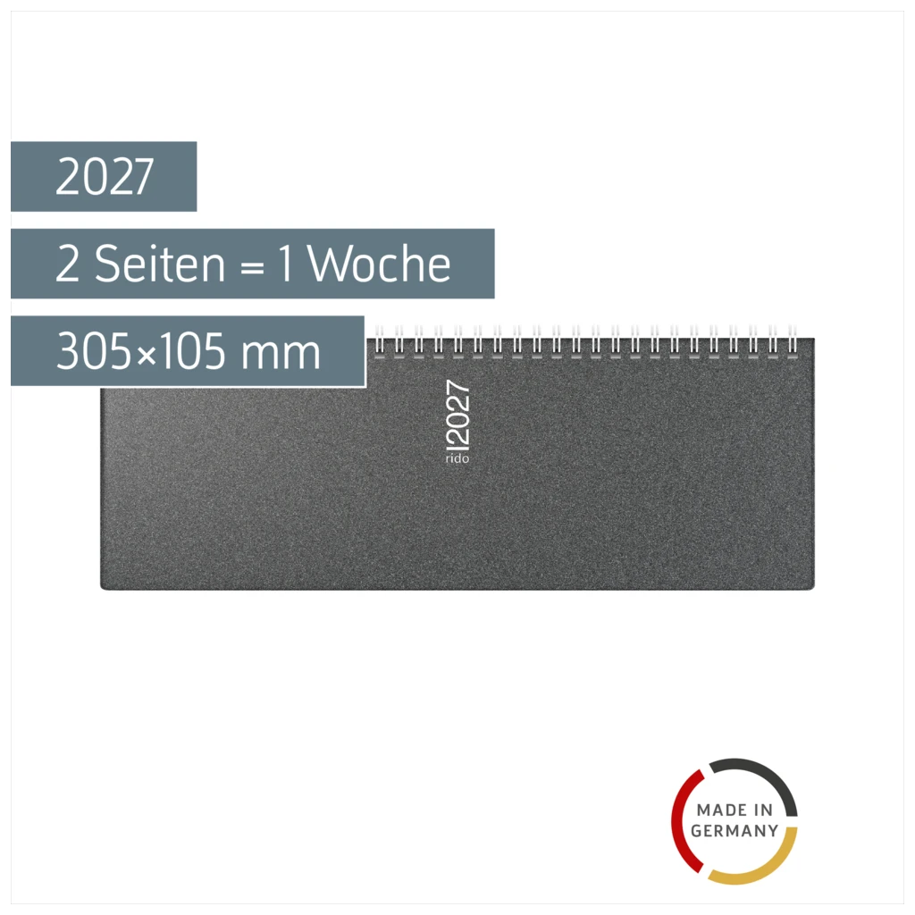 Querterminbuch Mod. septant 2027 | 305×105 mm, Kunststoff, grau