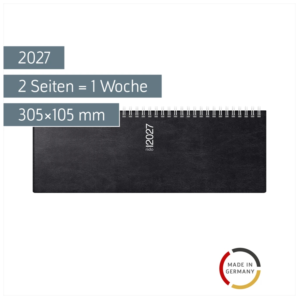 Querterminbuch Mod. septant 2027 | 305×105 mm, Kunststoff, schwarz