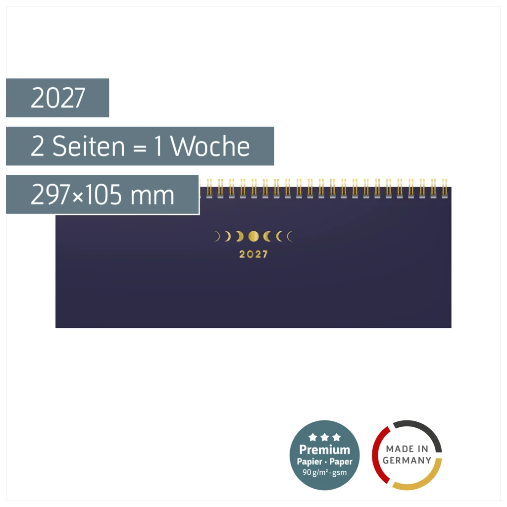 Querterminbuch Premium Young Line 2027 „Moon“ | 297×105 mm, Papier
