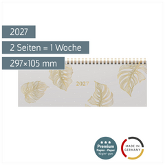 Querterminbuch Premium Young Line 2027 „Monstera“ | 297×105 mm, Papier
