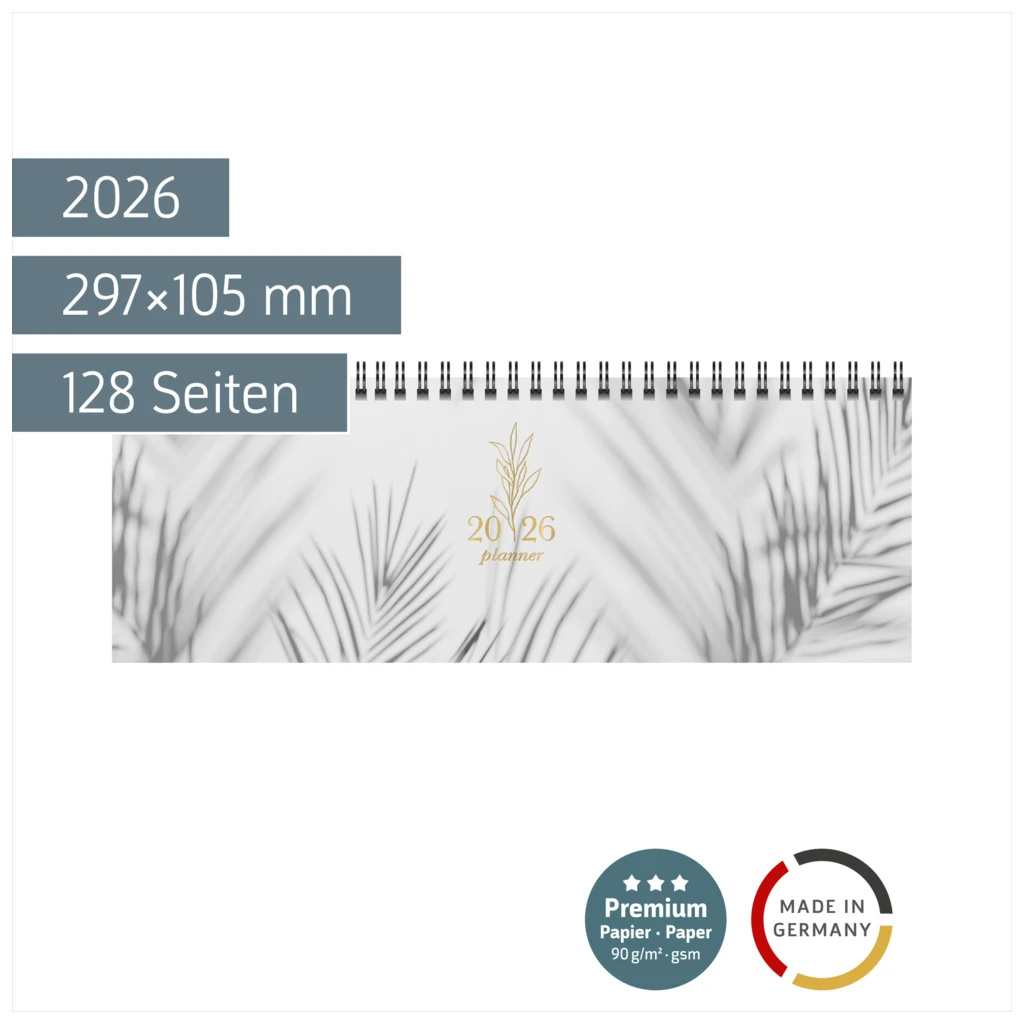 Querterminbuch Premium Young Line 2026 „Shadows“ | 297×105 mm, Papier