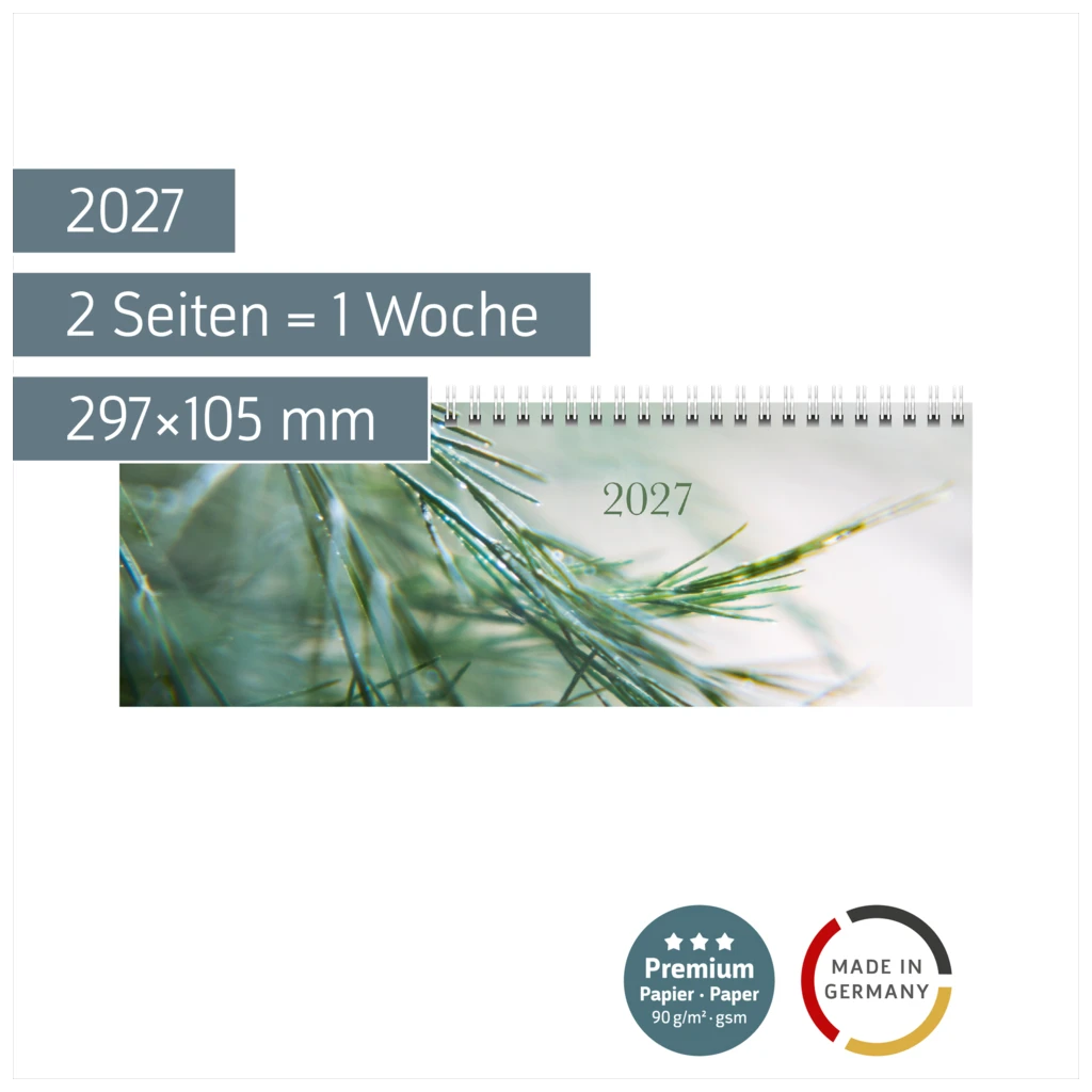Querterminbuch Premium Young Line 2027 „Greeny“ | 297×105 mm, Papier
