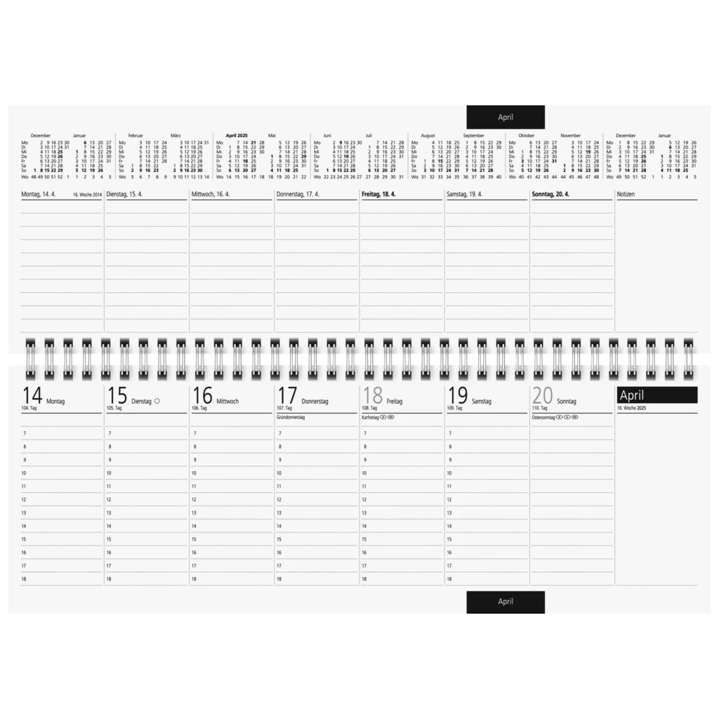 Querterminbuch Mod. Sequenz '25 | 297×105 mm, Karton, weiß