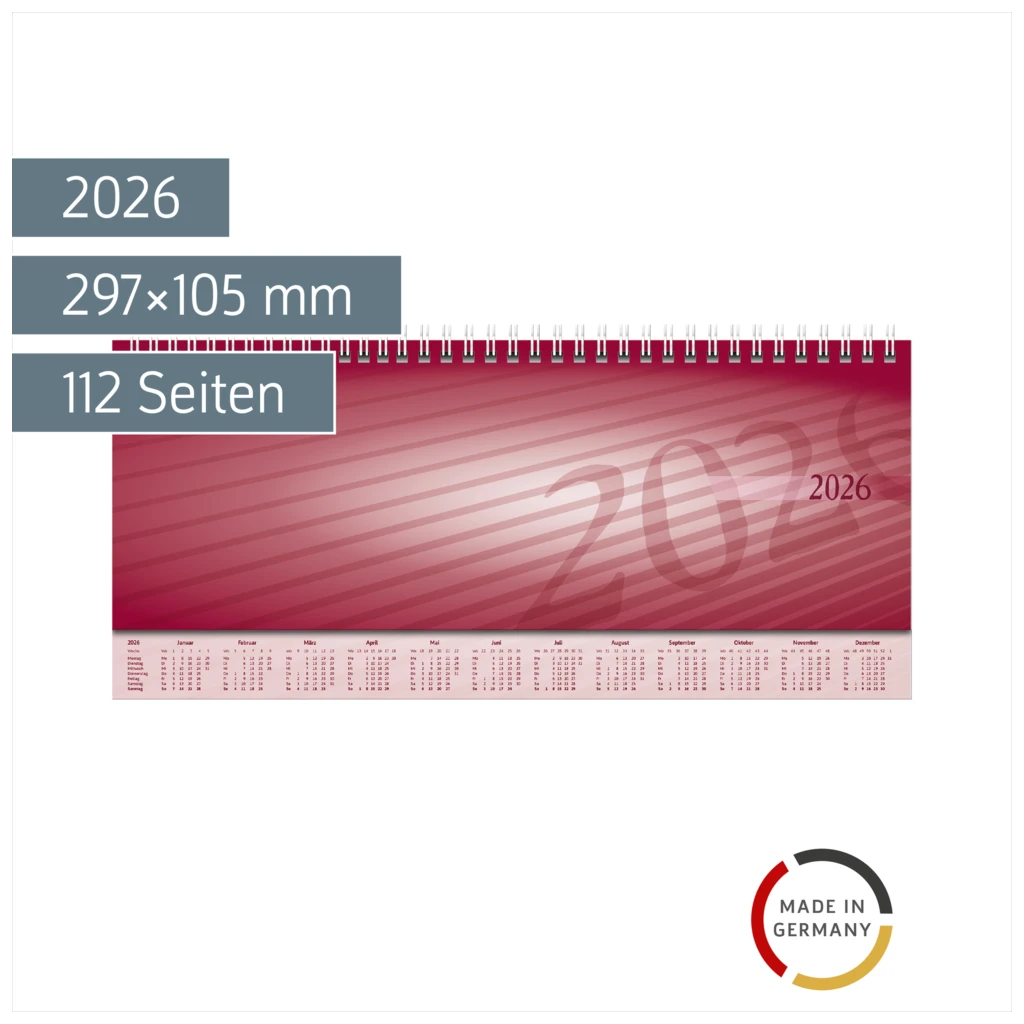 Querterminbuch Mod. Sequenz 2026 | 297×105 mm, Karton, bordeaux