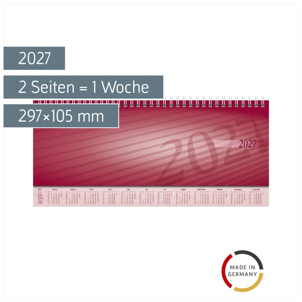 Querterminbuch Mod. Sequenz 2027 | 297×105 mm, Karton, bordeaux