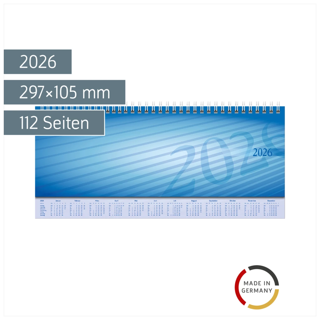 Querterminbuch Mod. Sequenz 2026 | 297×105 mm, Karton, blau
