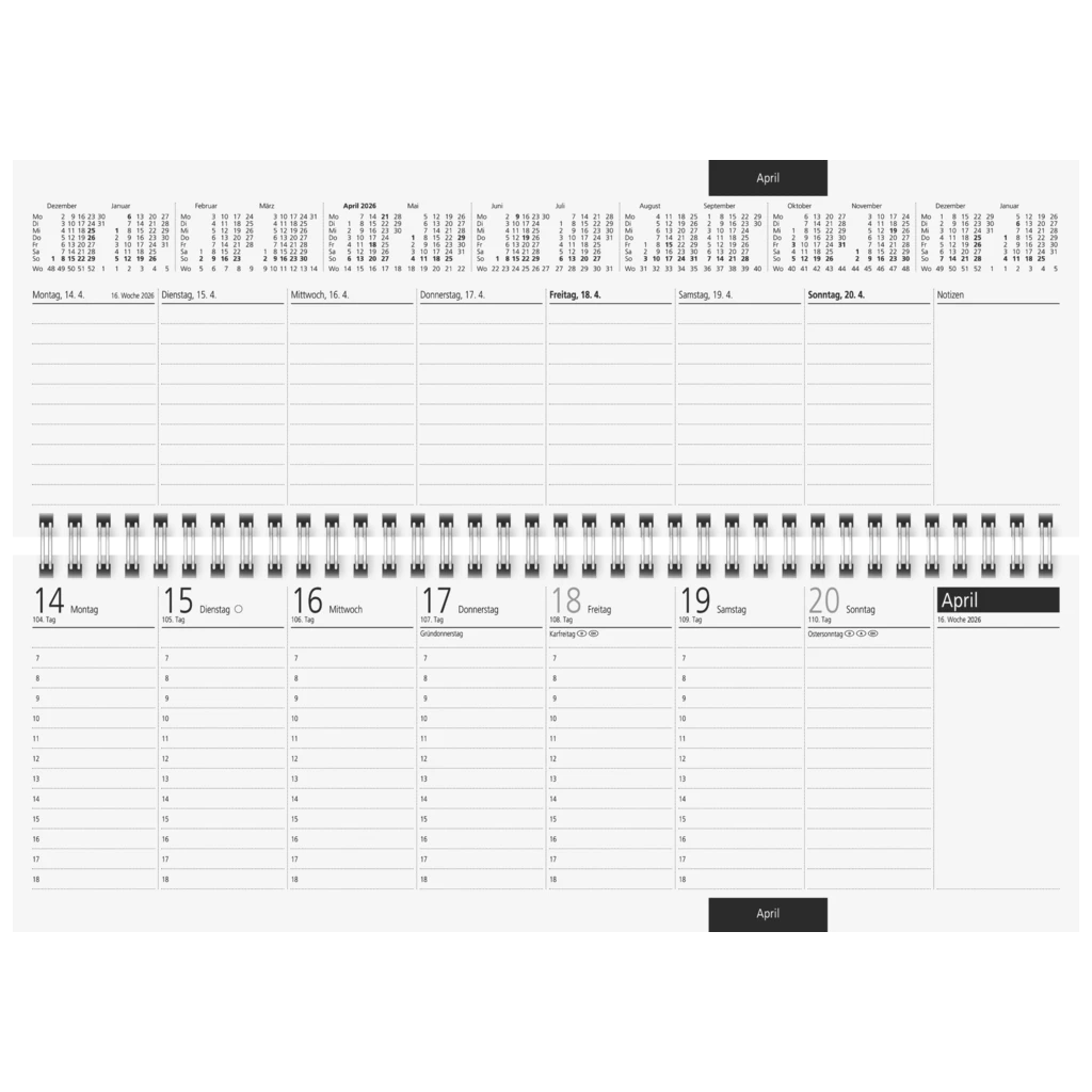 Querterminbuch Mod. Sequenz 2026 | 297×105 mm, Karton, blau
