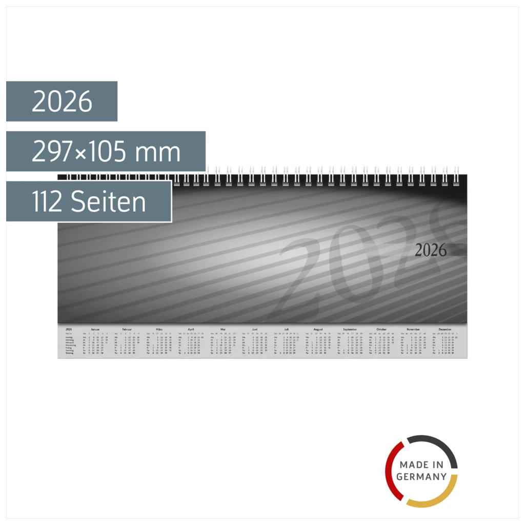 Querterminbuch Mod. Sequenz 2026 | 297×105 mm, Karton, schwarz