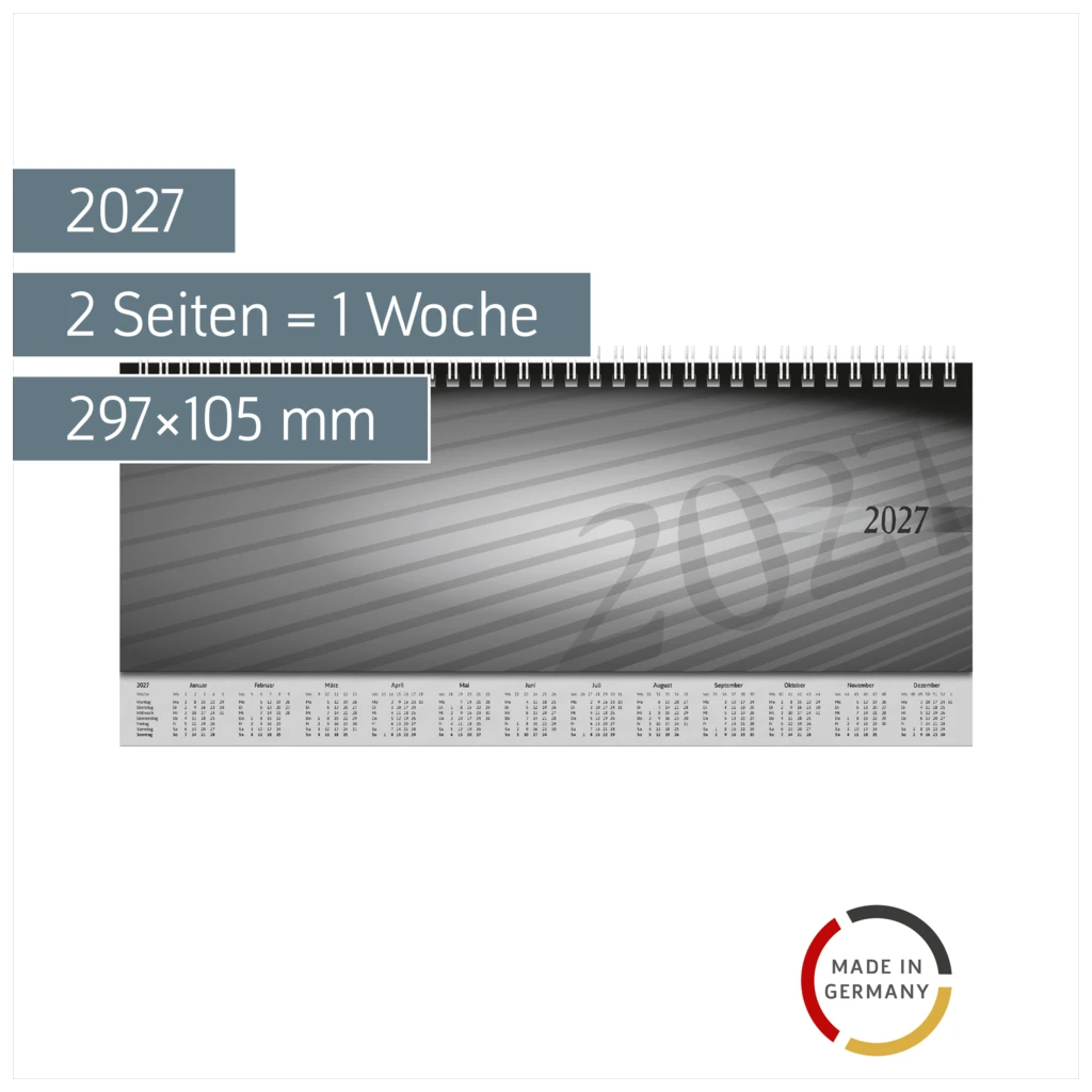 Querterminbuch Mod. Sequenz 2027 | 297×105 mm, Karton, schwarz