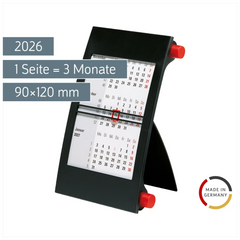 3-Monats-Tischkalender 2026 | 90×120 mm, rot/schwarz