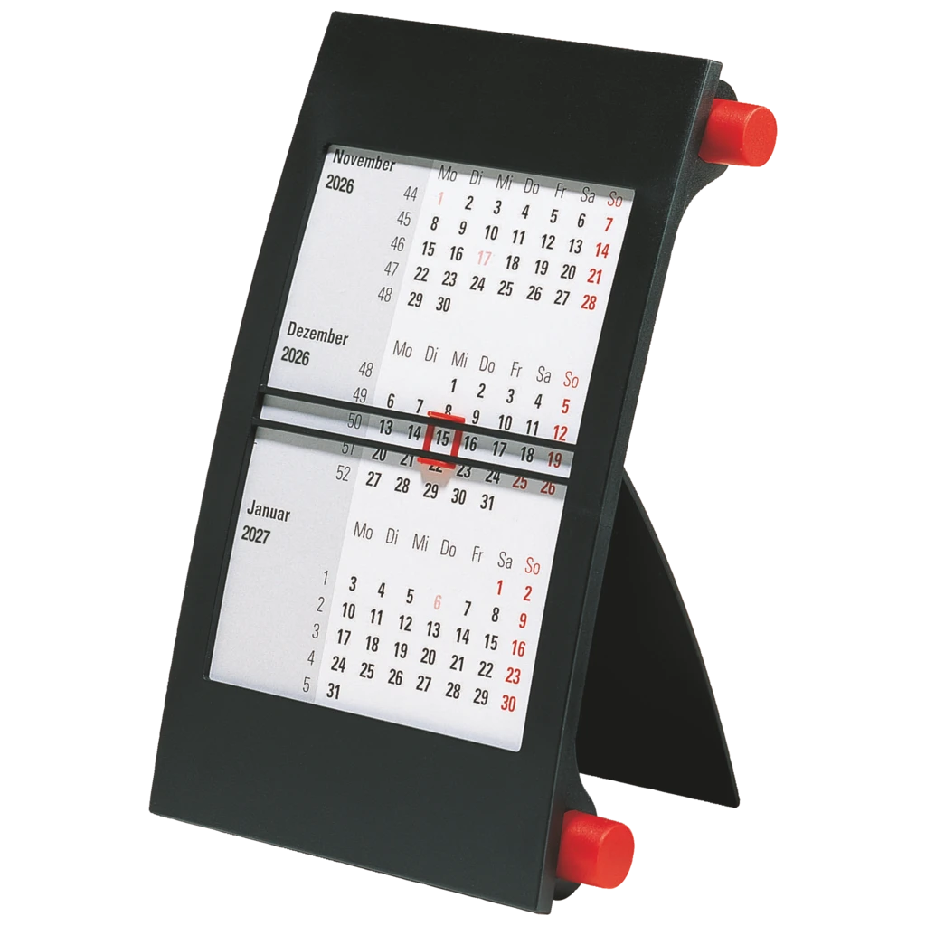 3-Monats-Tischkalender 2026 | 90×120 mm, rot/schwarz