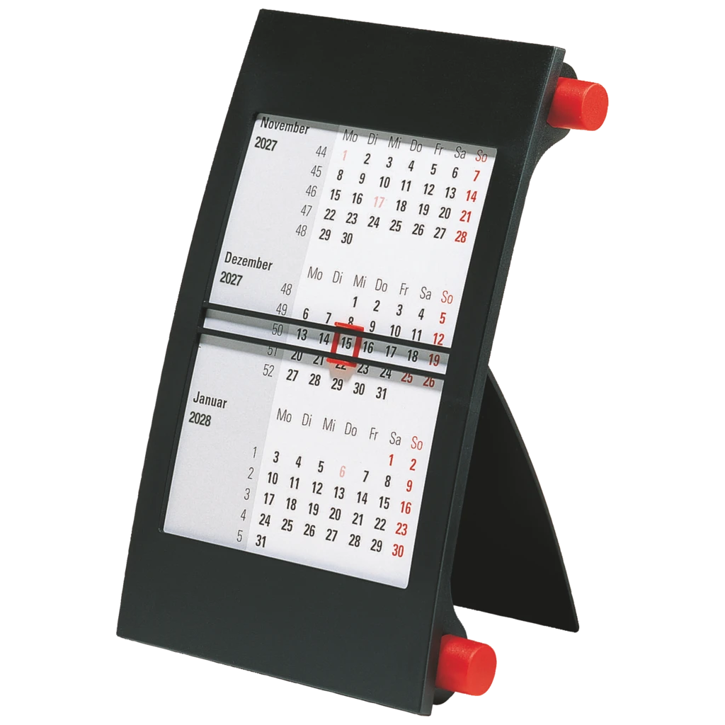 3-Monats-Tischkalender 2027 | 90×120 mm, rot/schwarz