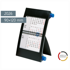 3-Monats-Tischkalender 2026 | 90×120 mm, blau/schwarz