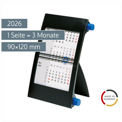 3-Monats-Tischkalender 2026 | 90×120 mm, blau/schwarz