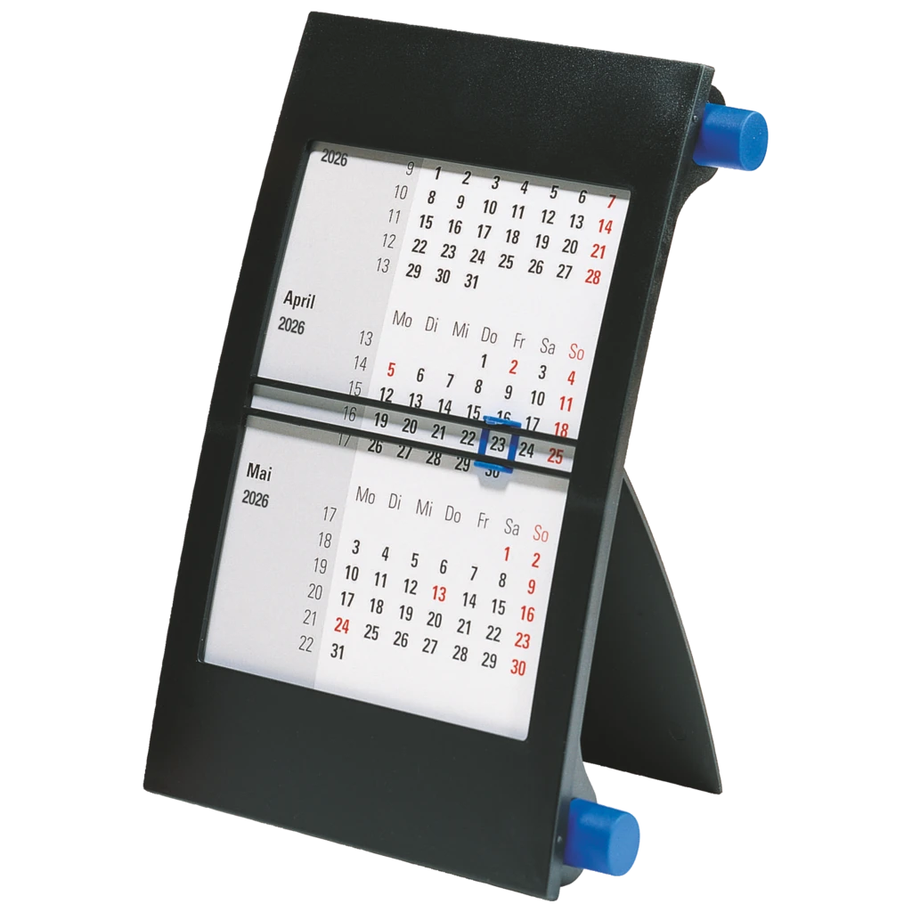 3-Monats-Tischkalender 2026 | 90×120 mm, blau/schwarz