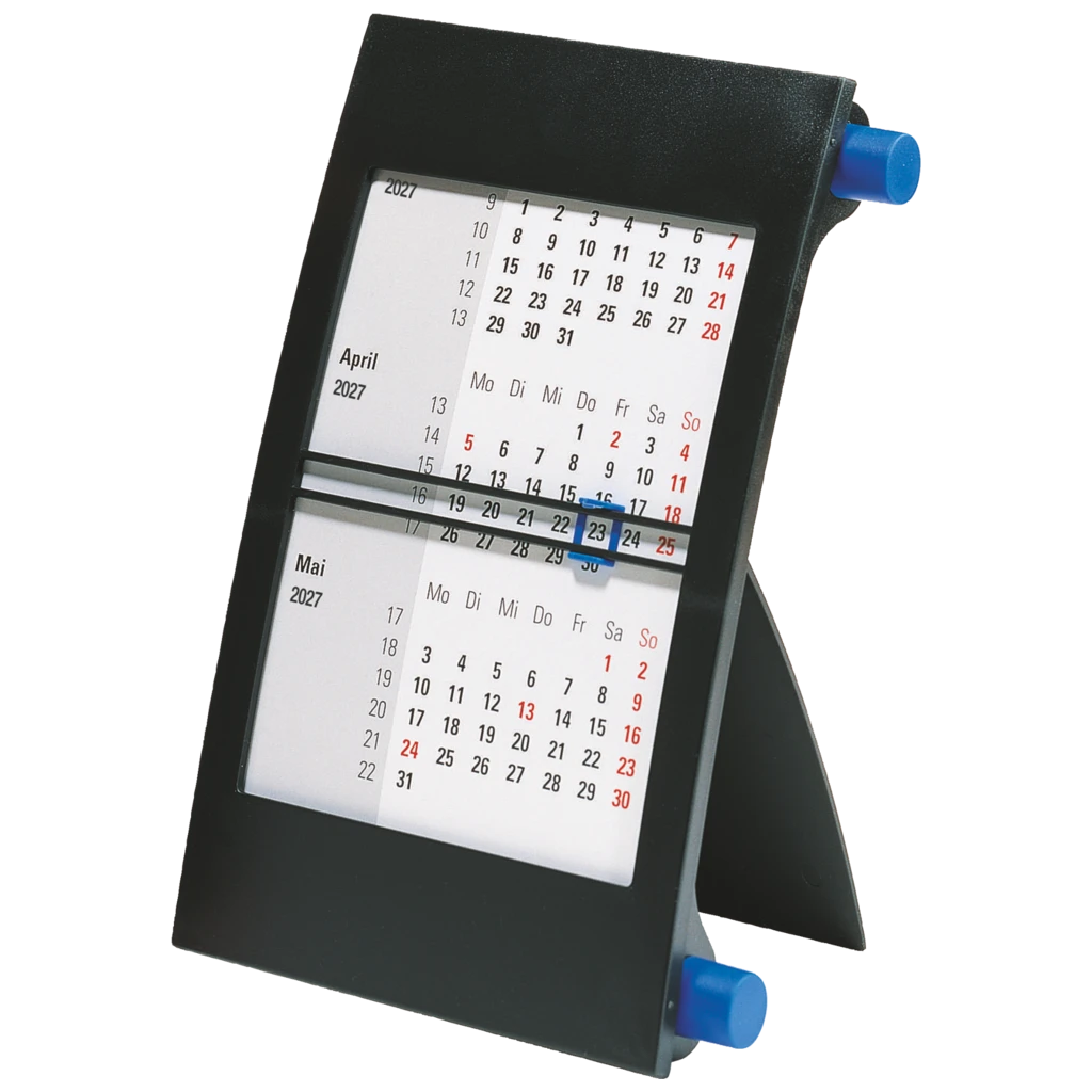 3-Monats-Tischkalender 2027 | 90×120 mm, blau/schwarz