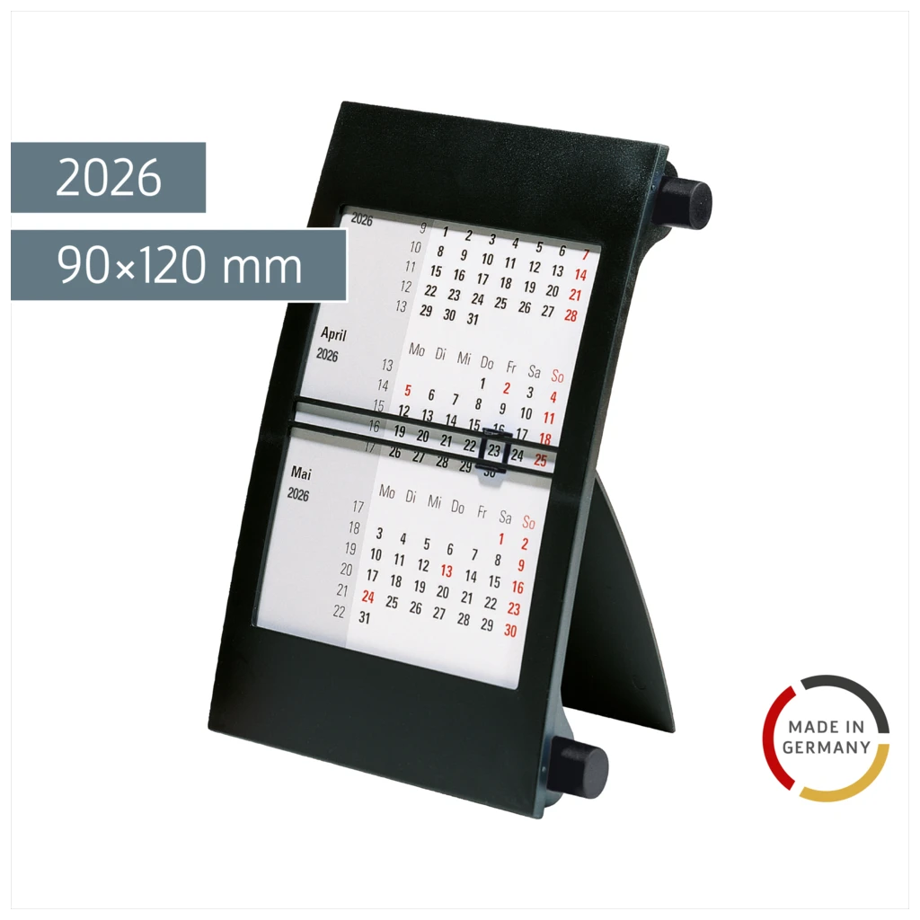 3-Monats-Tischkalender 2026 | 90×120 mm, schwarz
