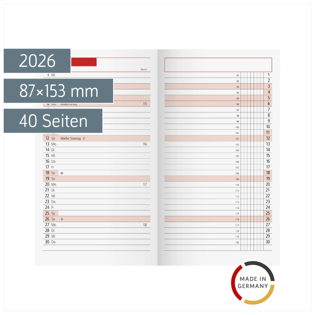 Monats-Ersatzkalendarium Mod. TM 11 2026 | 87×153 mm, Karton, weiß