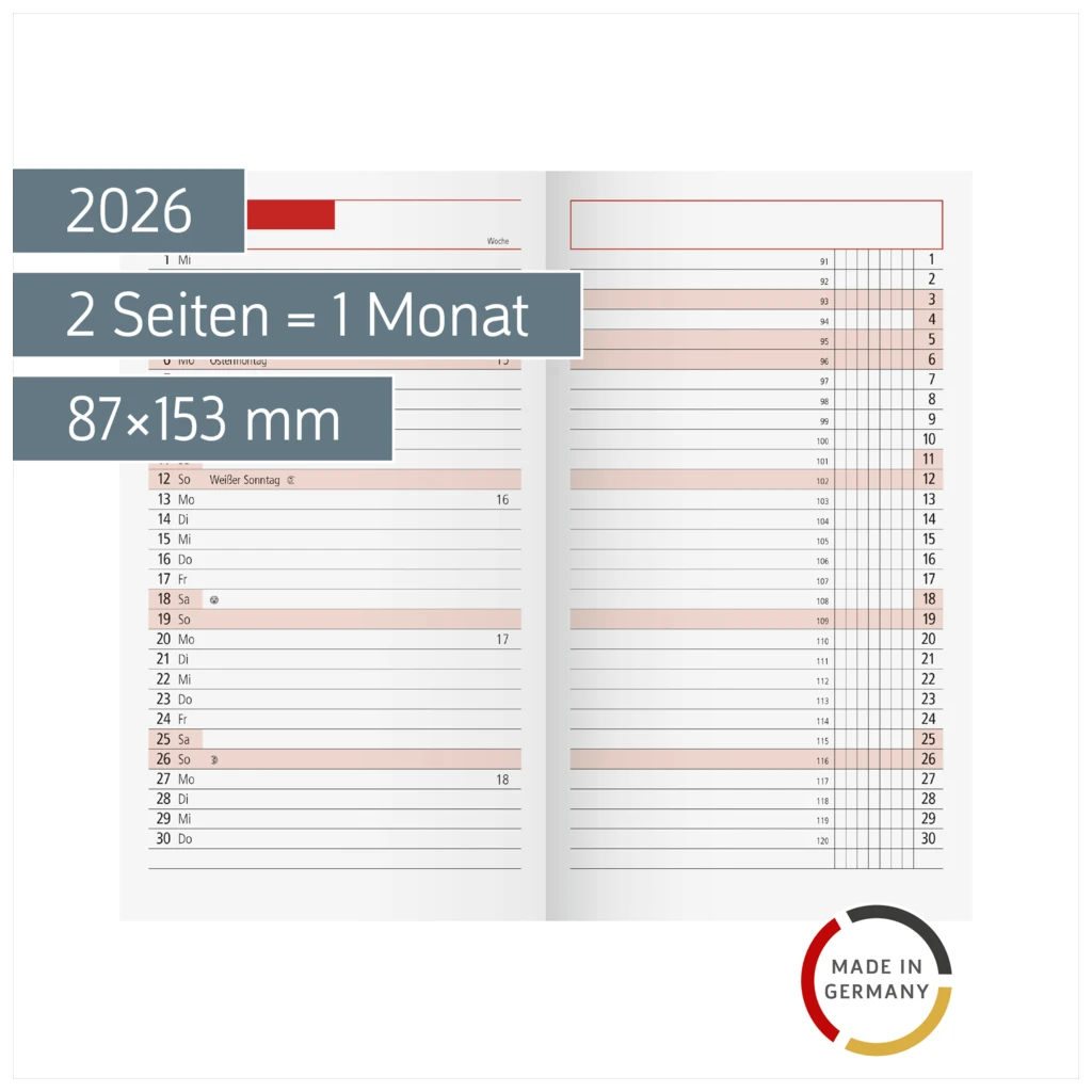 Monats-Ersatzkalendarium Mod. TM 11 2026 | 87×153 mm, Karton, weiß