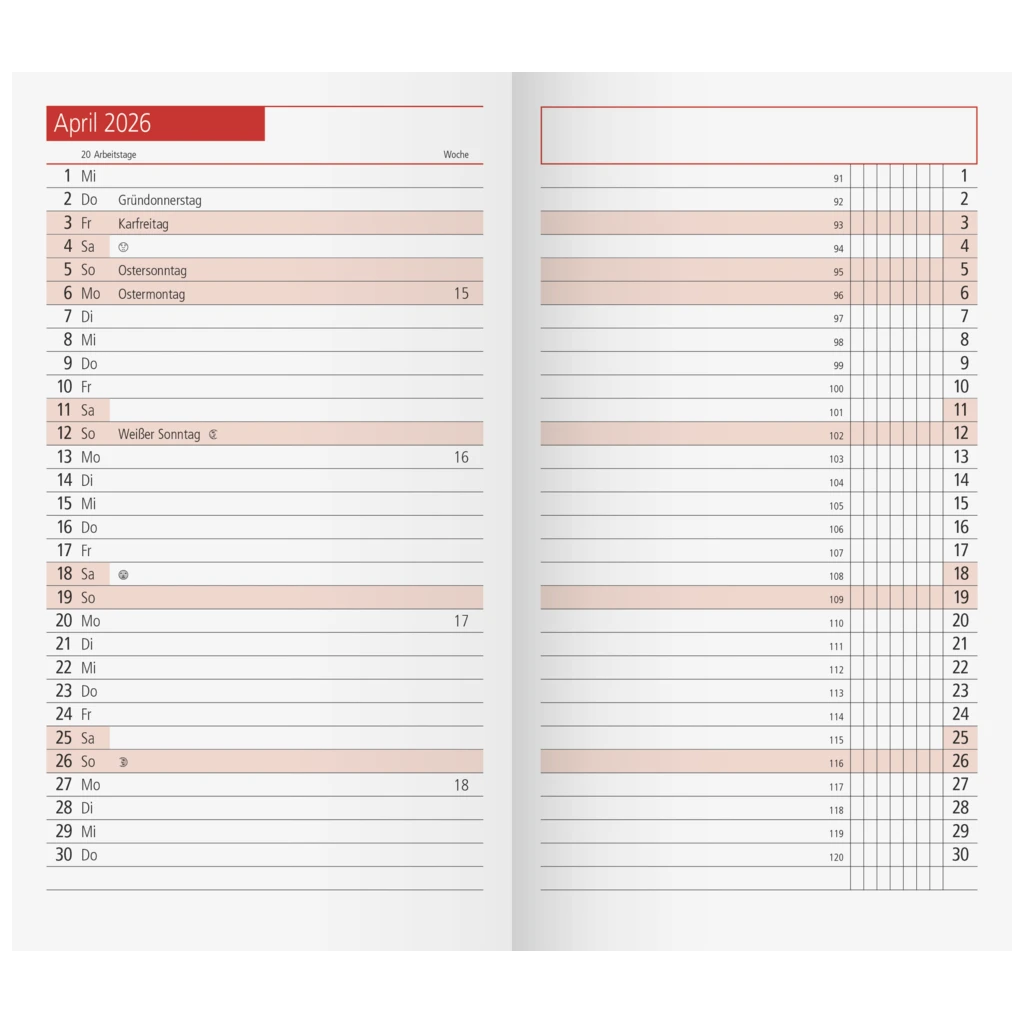 Monats-Ersatzkalendarium Mod. TM 11 2026 | 87×153 mm, Karton, weiß