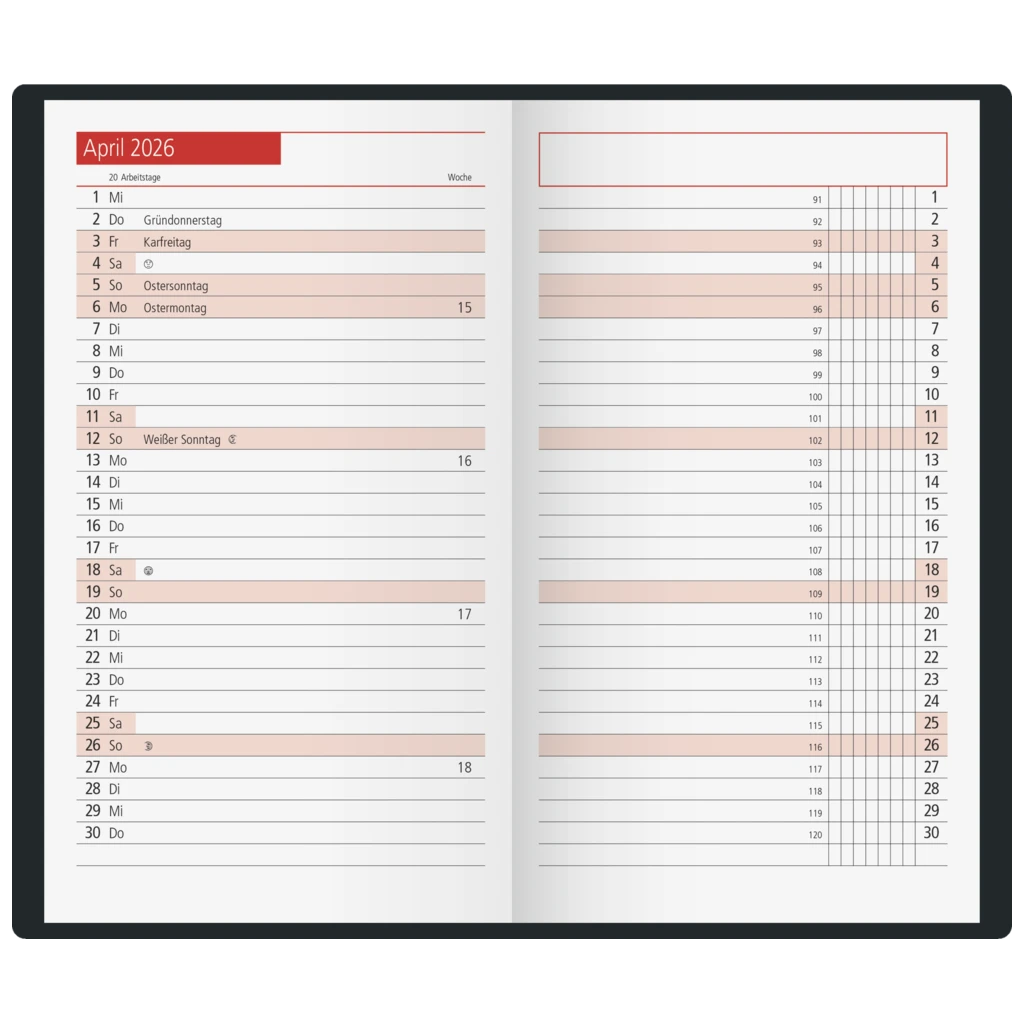 Taschenkalender Mod. TM 11 2026 | A6, Kunststoff, bordeaux