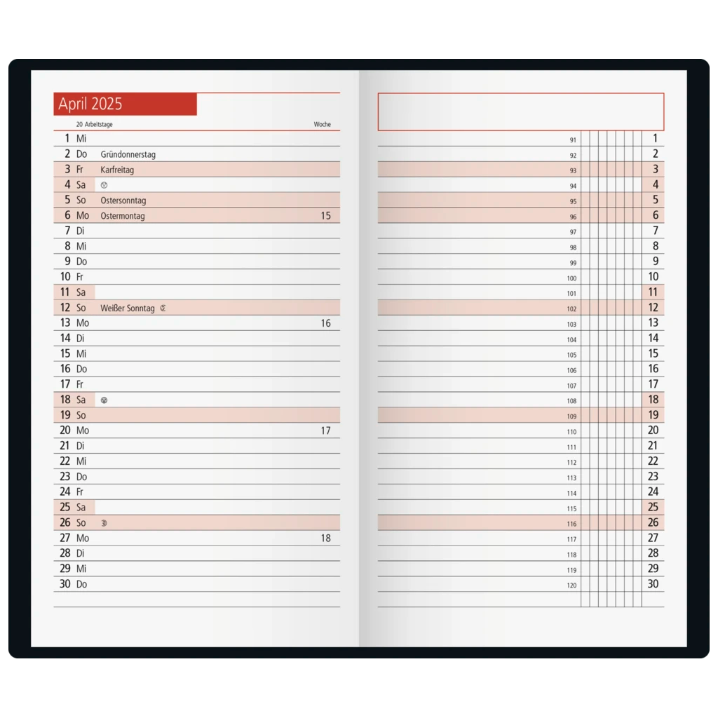 Taschenkalender Mod. TM 11 '25 | A6, Kunststoff, schwarz