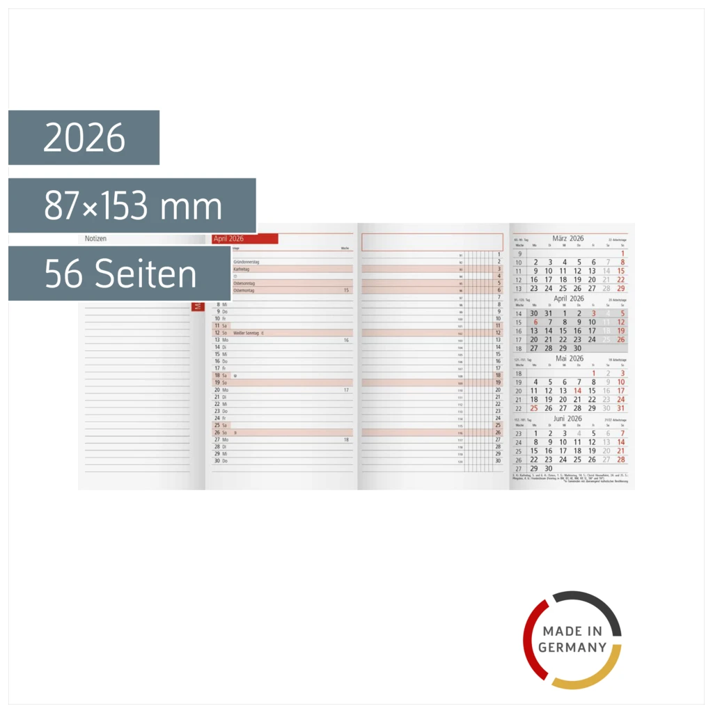 Monats-Ersatzkalendarium Mod. TM 12 2026 | 87×153 mm, Karton, weiß