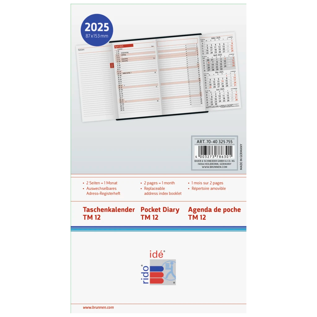 Taschenkalender Mod. TM 12 '25 | A6, Kunstleder, hellbraun