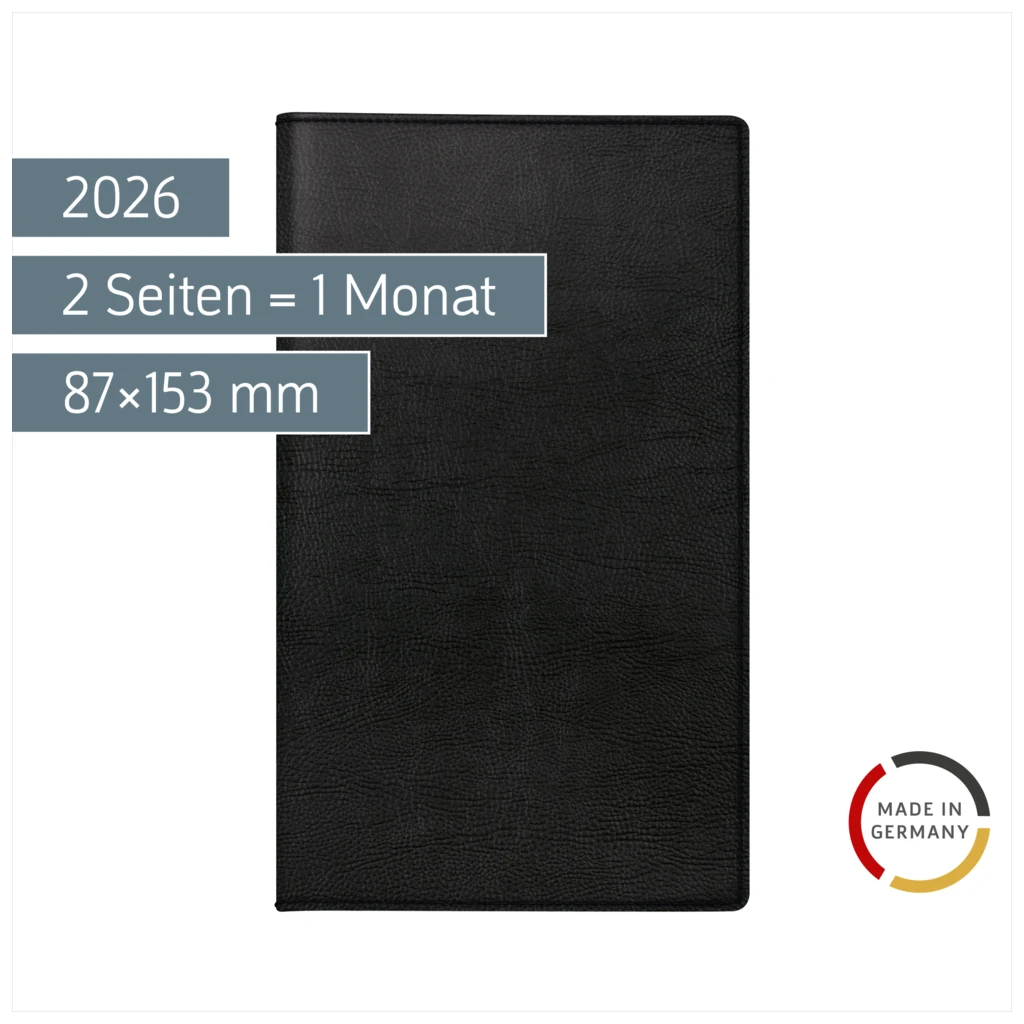Taschenkalender Mod. TM 12 2026 | A6, Kunstleder, schwarz