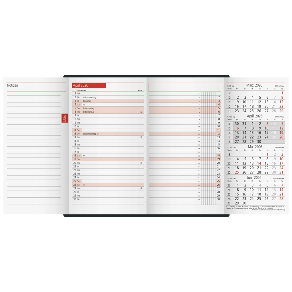 Taschenkalender Mod. TM 12 2026 | A6, Kunstleder, schwarz