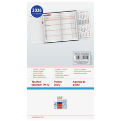 Taschenkalender Mod. TM 12 2026 | A6, Kunstleder, schwarz