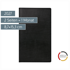 Taschenkalender Mod. TM 12 2027 | A6, Kunstleder, schwarz